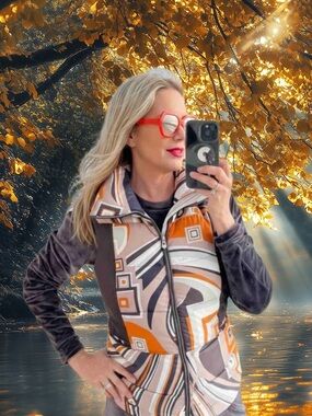 Emilio Pucci Beige, Brown & Yellow Striped Puffer Coat Vest